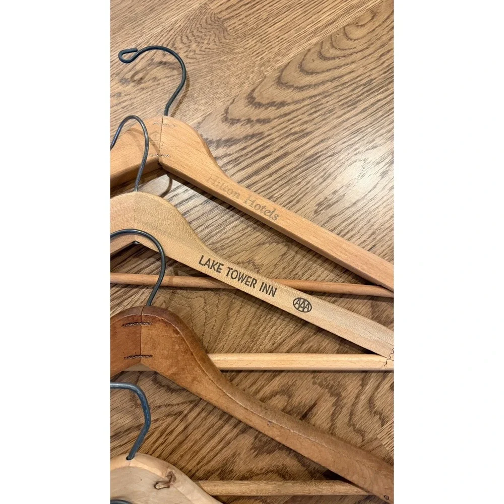 VTG Lot 5 Wooden Hangers Pant Bar Hilton Hotels Lake Tower Inn Chicago Brown